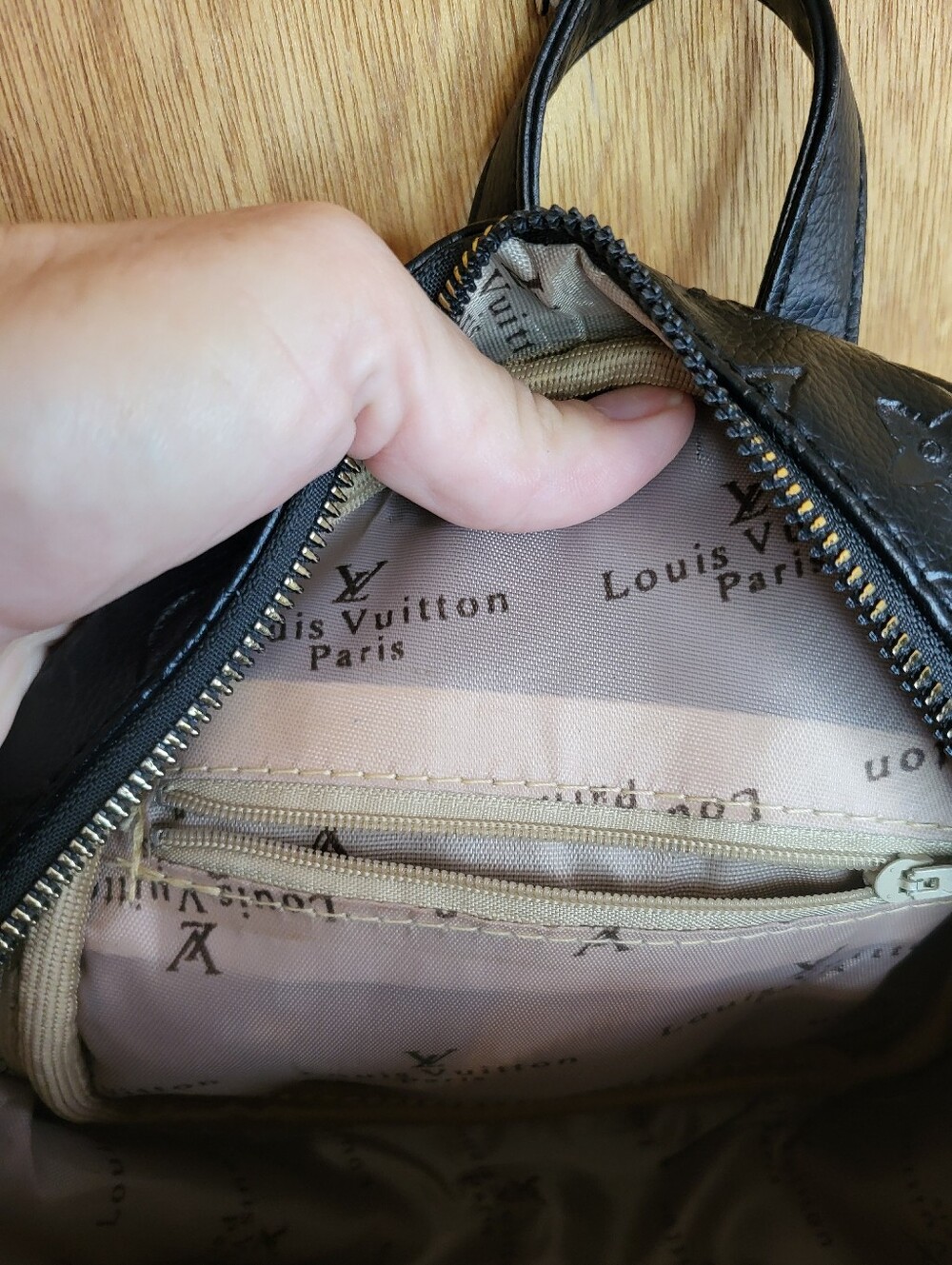 Designer Inspired Black Embossed Mini Backpack with Gold Hardware. - Picture 12 of 16